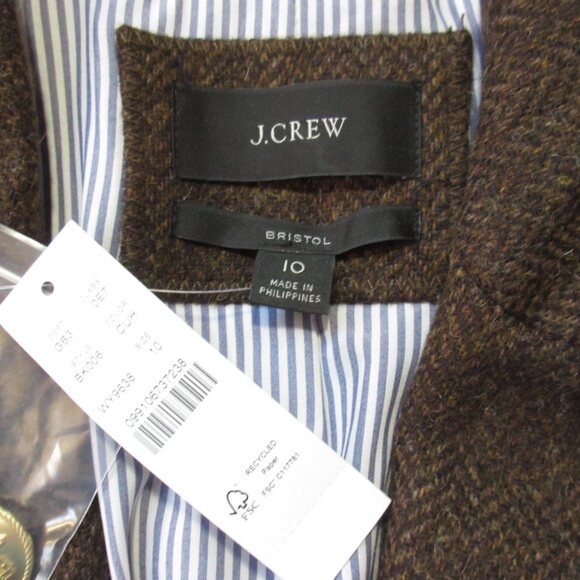 NWT J.Crew Bristol Blazer in Chocolate Umber Herringbone Wool Double-Breasted 10 - Picture 4 of 7